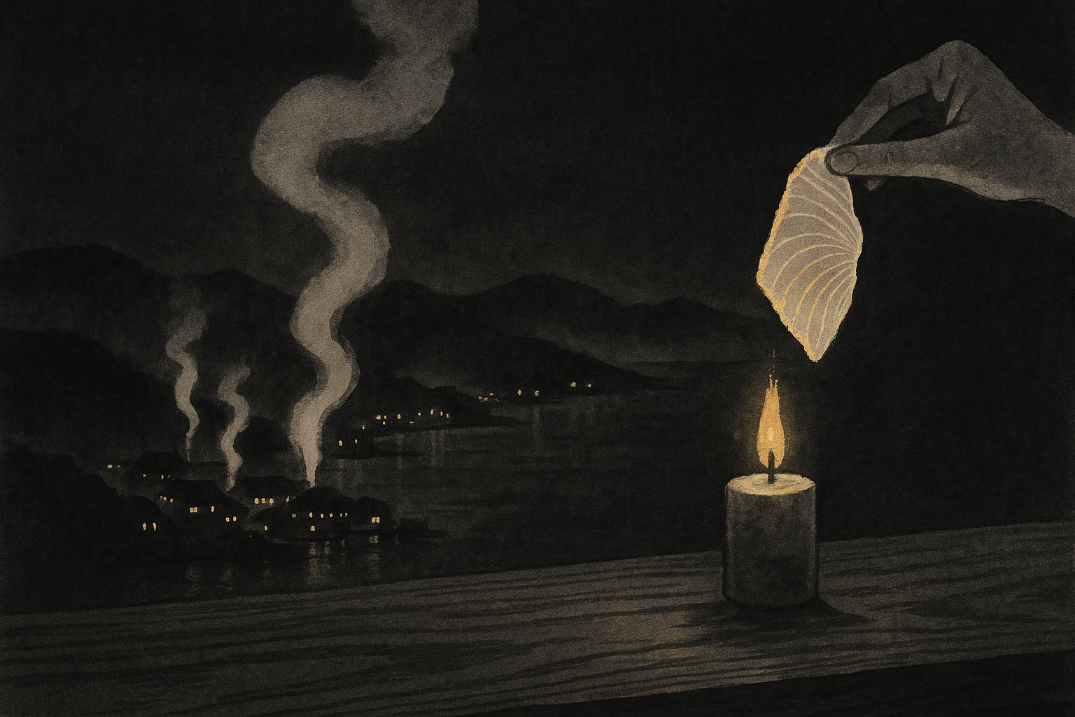 Nihonryori Beppu Hirokado — ink-wash illustration