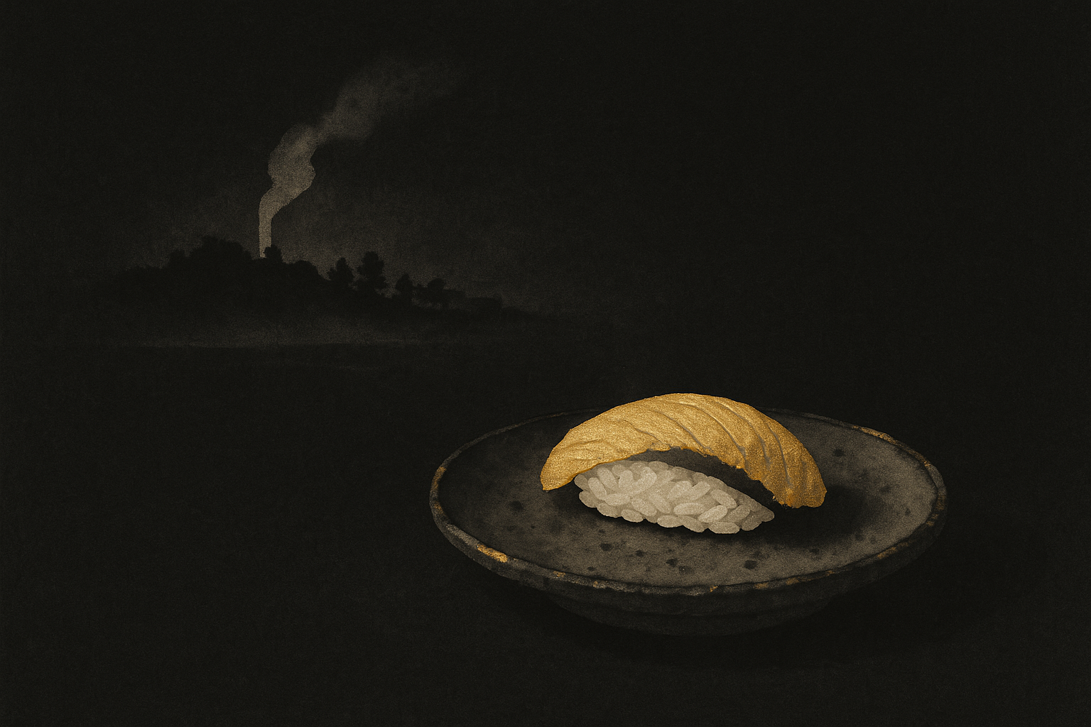Sushidokoro Tsukuta — ink-wash illustration